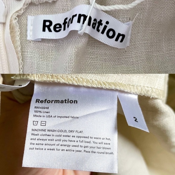 Reformation Dress Marley Off-Shoulder Linen Slit Midi Summer Cream 2 NWT - Picture 5 of 7